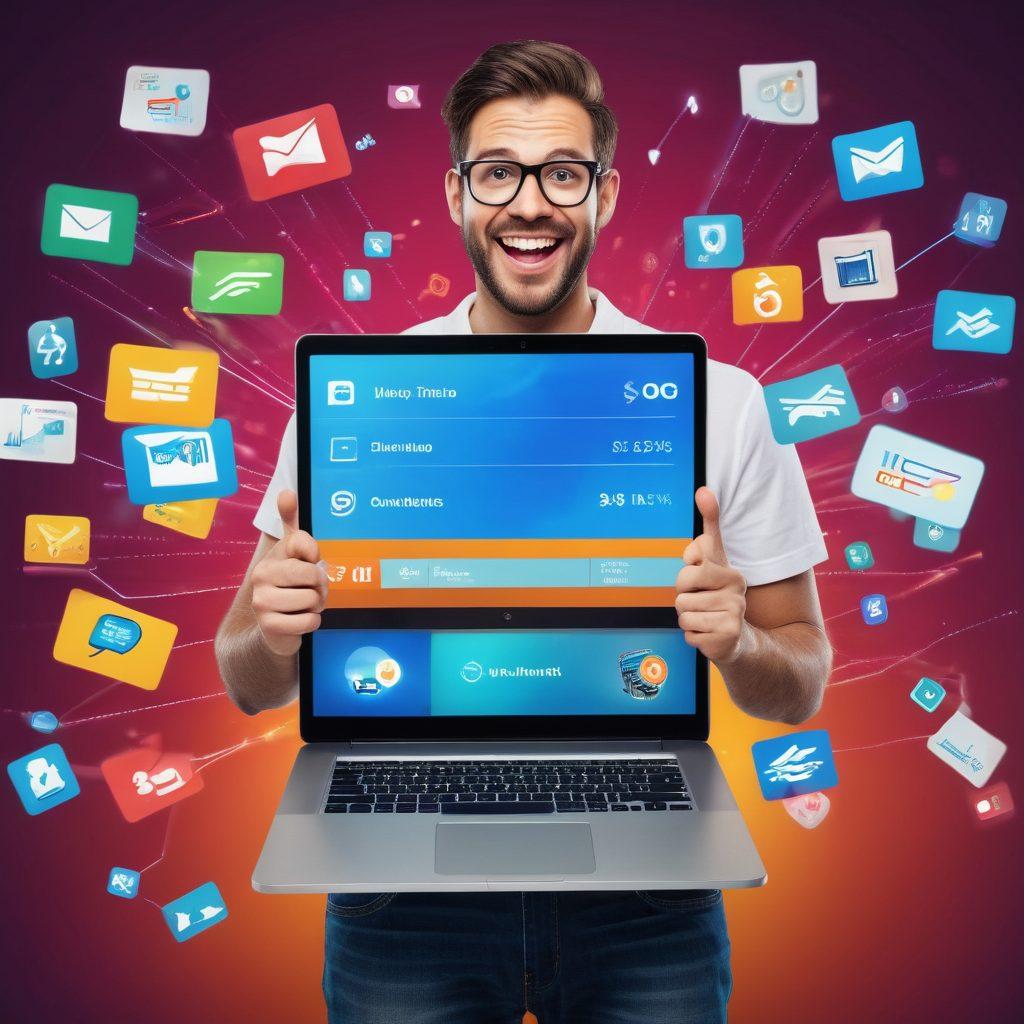 An enthusiastic person celebrating while holding a laptop buzzing with digital icons representing membership cards, fast-forward signs, and progress bars. The background shows a seamless blend of an online network and the clock ticking forward rapidly. The scene evokes efficiency, speed, and success in online enrollments. super-realistic. vibrant colors. futuristic touch.